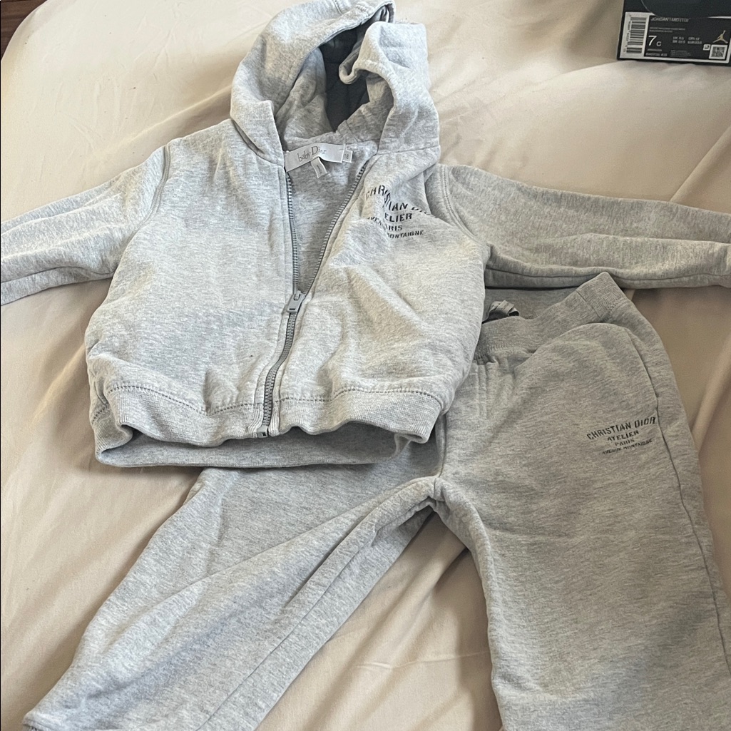Dior Kids Light Gray Sweatpants & Hoodie Set